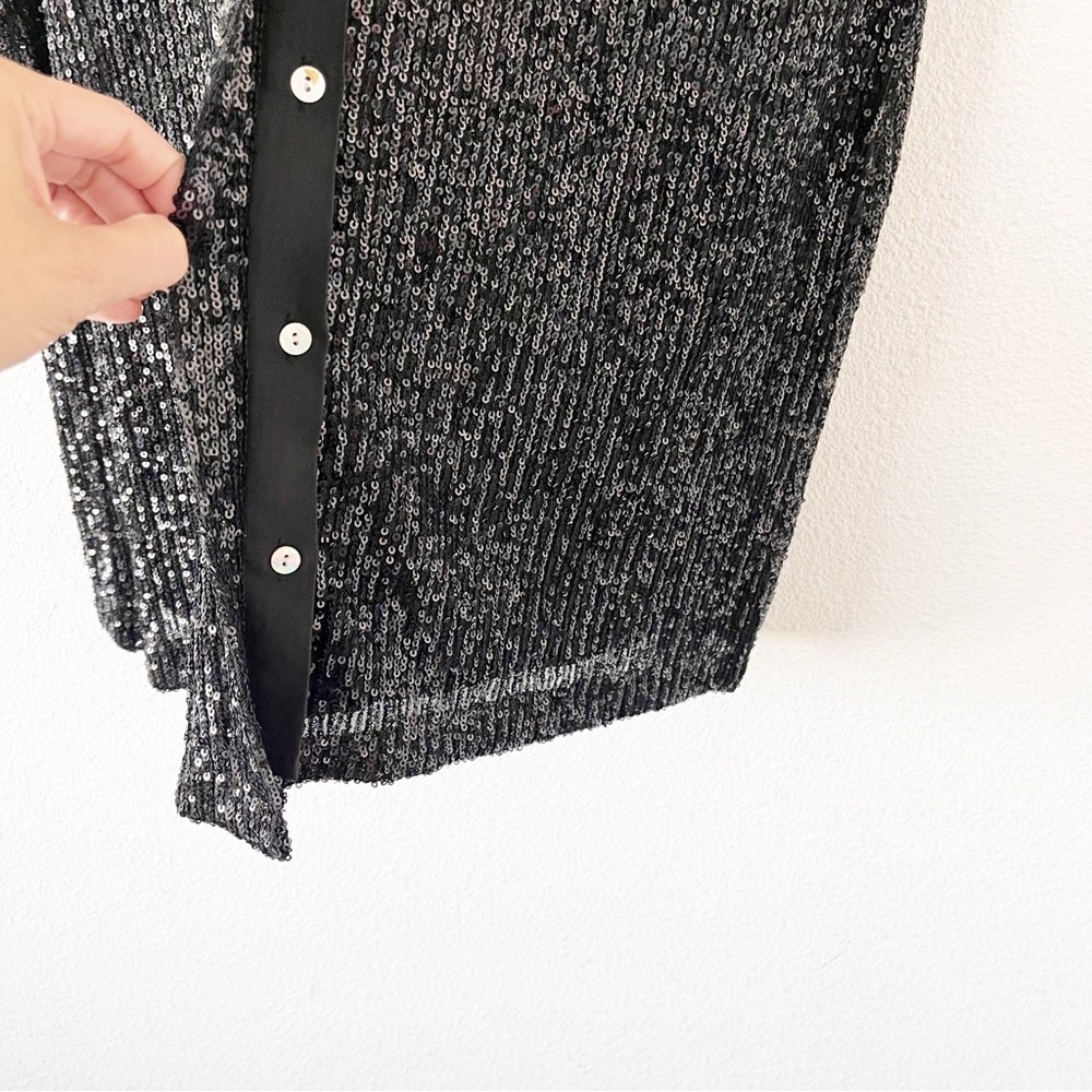 Every Sequin Collared Button Down Mini Dress in B… - image 5